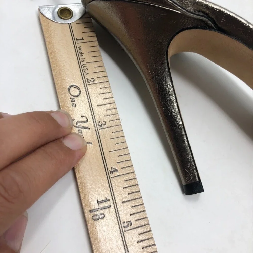 Gucci Sand Pelle Cuoio Sasso Stiletto Heels Womens 8.5 Champaign Metallic Party - Picture 13 of 15